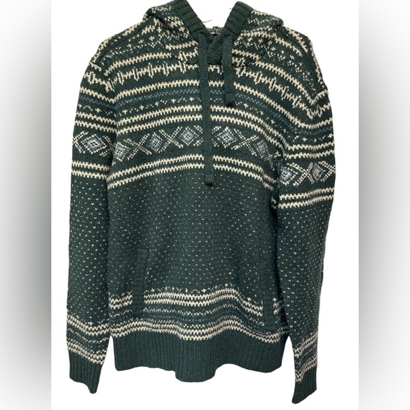 American Eagle Green Fair Isle Drawstring Acrylic Blend Hooded Sweater - Picture 1 of 8
